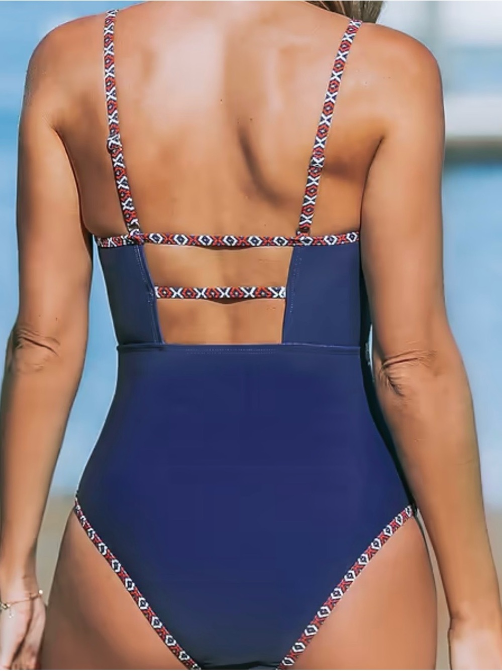 CUPSHE Navy Paisley One Piece, Large - Picture 2 of 10
